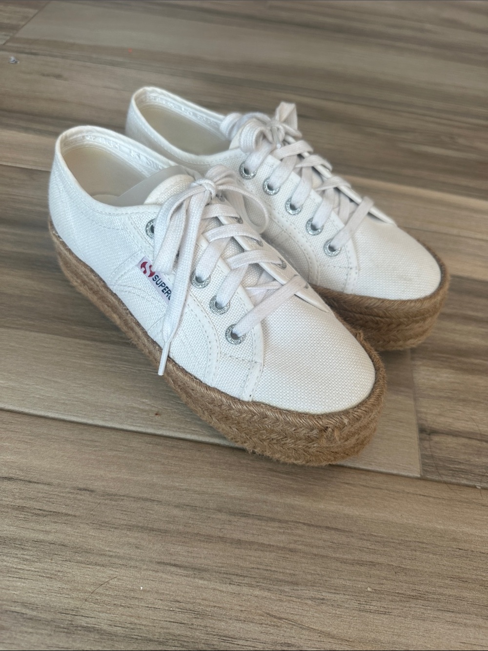 Superga White Canvas Jute Platform Espadrilles